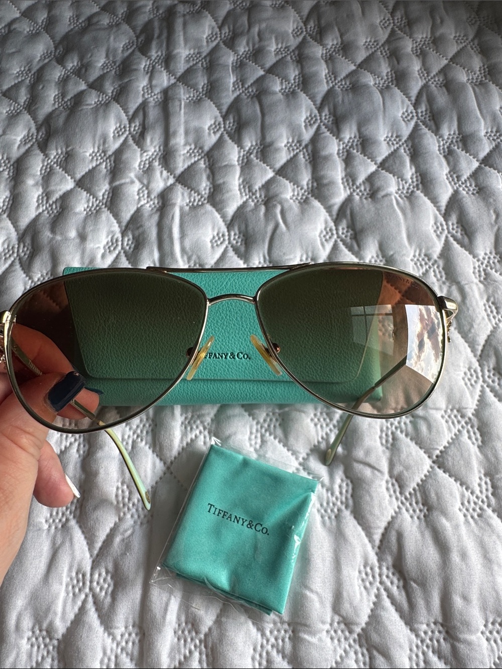 Tiffany & Co. Women's Gold Frame Sunglasses with Brown Gradient Lenses - Picture 6 of 8